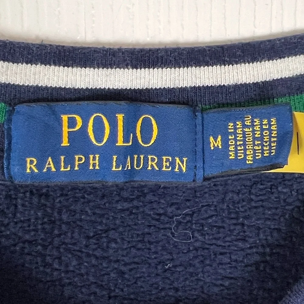 Polo Ralph Lauren striped trim fleece v neck tennis embroidered sweatshirt M